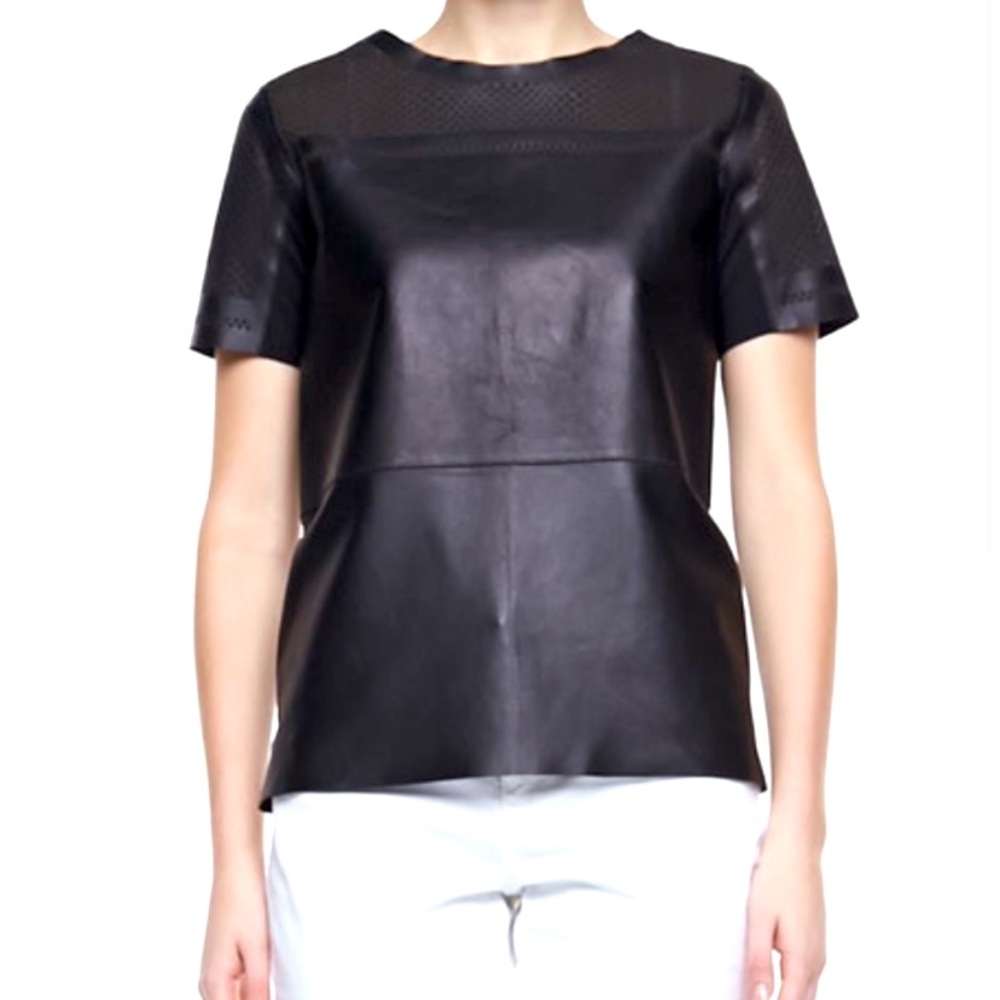 Leather Short Sleeve Top